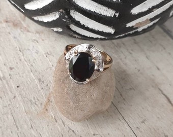 Vintage Red Garnet Yellow and White Gold Ring Two Tone Tri Color Round Big Statement