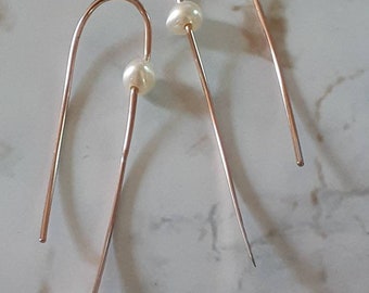 Vintage Rose Gold Sterling Silver Threader Earrings With Pearls Hanging Drop 80s 90s