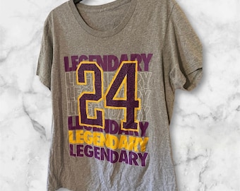 Vintage Legendary Basketball Womens Tshirt Grey Purple Yellow 24