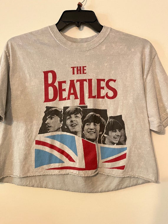 The Beatles Rock Band Music Crop Top Tshirt Bleach