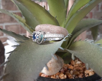 Beautiful Sterling Silver and Saphire Crown Princess Wedding Engagement Ring Wedding