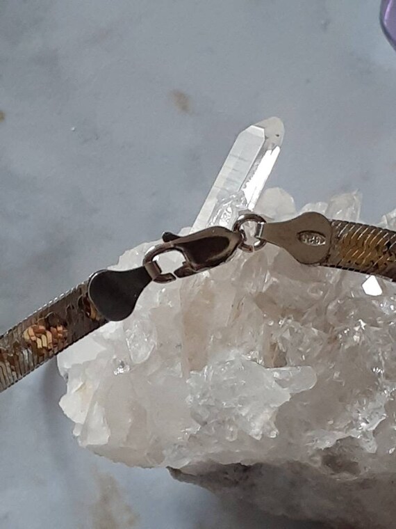Vintage Sterling Silver Heringbone Flat Bracelet … - image 2
