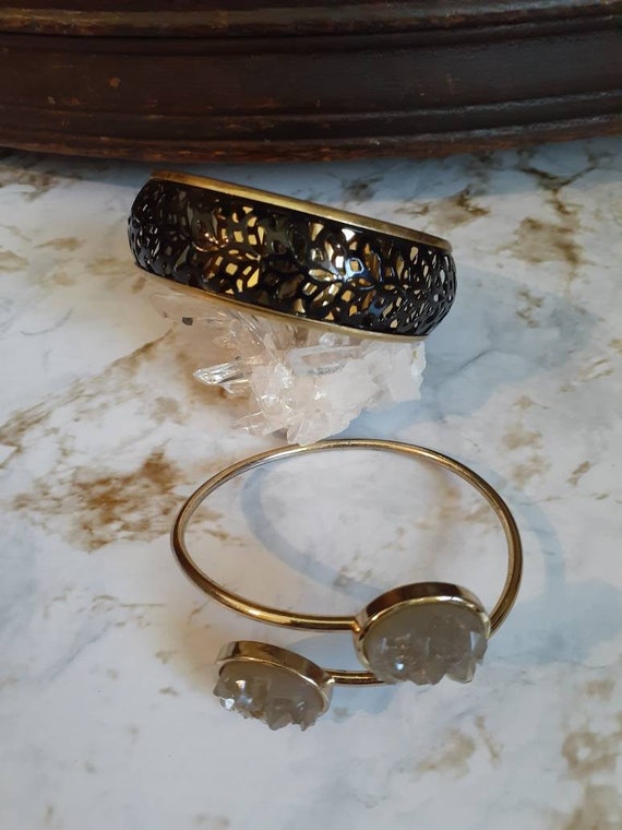 Vintage Gold And Black Bangle Bracelet and Gold W… - image 3