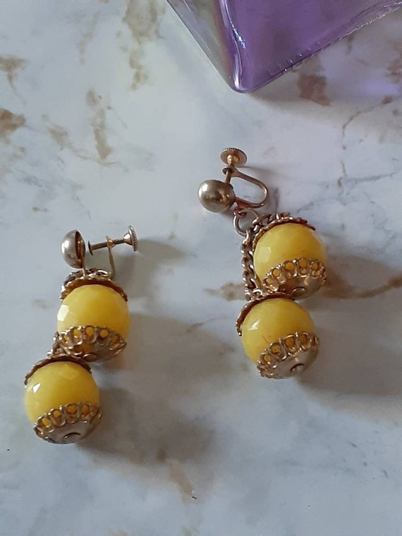 Vintage Screw Back Drop Ball Earrings Chandelier … - image 3