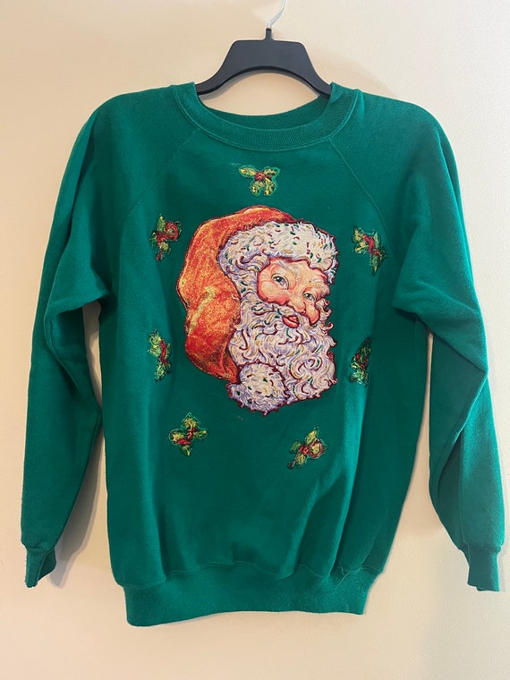 Vintage 1980s 1990s Christmas Sweatshirt Green San