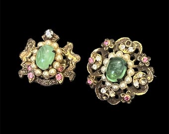 Antique Brooch Set Victorian Revival French Old Pawns Unique WW11 Are Deco Dieu et mon droit Coro
