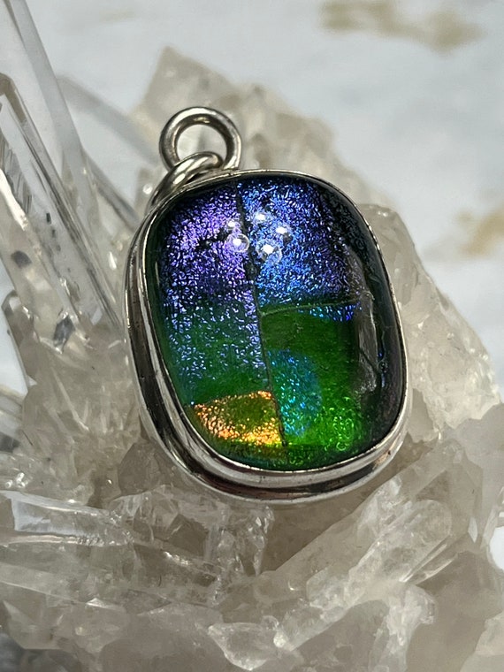Vintage Sterling Silver And Artisan Glass Pendant… - image 1