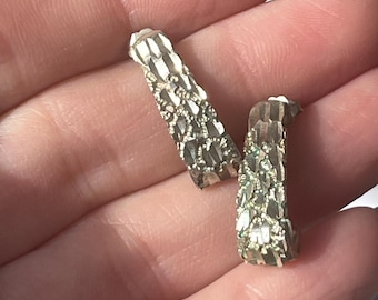 Vintage Sterling Silver Curved Wide Diamond Cut Nugget Drop Earrings