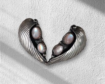 Vintage Sterling Silver Moonstone Angel Wing Earrings! Antique Art Deco Boho Rainbow Irridescent