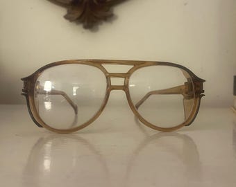 Vintage Round Brown AO Safety Glasses: 70s-80s Retro Style Dahmer Thick