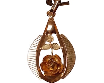 Antique Art Deco French 1900's 18k Yellow Gold Rose Pendant From France Paris Jacquette Vintage Classy Retro Unique Gift Beautiful Different