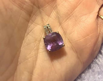 Vintage Amethyst And Cz Purple Yellow Gold Pendant