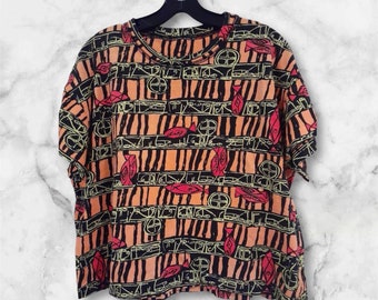 Vintage 1980's "Ocean Pacific" TShirt Colorful Neon Adult Medium Short Sleeves 90s