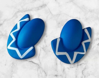 Vintage 1980's Blue And White ZigZag And Round Earrings Bright Bold Fun