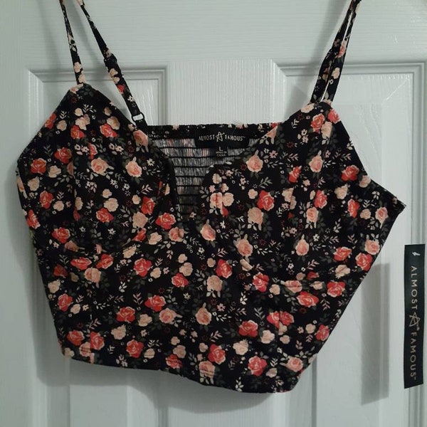 Vintage Style "Almost Famous" Brand Black and Rose Floral Bralette Size Large Adult Womens  Misses Juniors Intimates Lingerie Underwire Boho