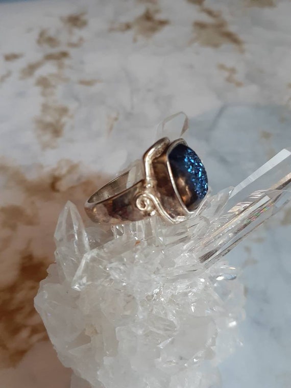 Vintage Sterling Silver And Blue Geode Druzy Ring… - image 5