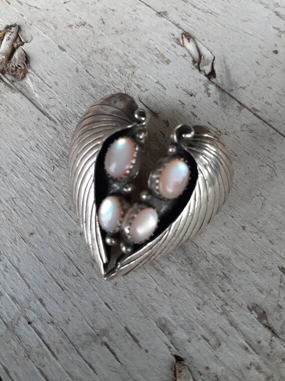 Rare Vintage Sterling Silver Pink Mother of Pearl… - image 1