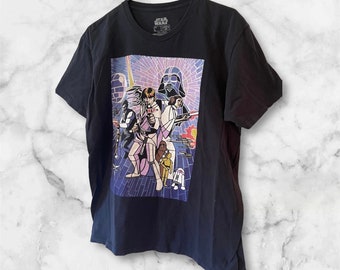 Vintage Movie Star Wars Tshirt Large Mosaic Dark Blue