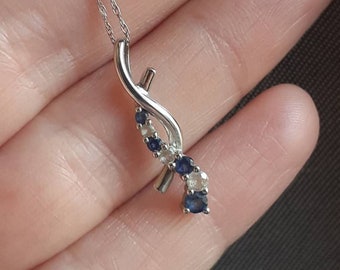 Vintage 10k White Gold Necklace With Blue And Clear Topaz Gemstones Cross Over Pendant Minimalist Dainty Small Lightweight