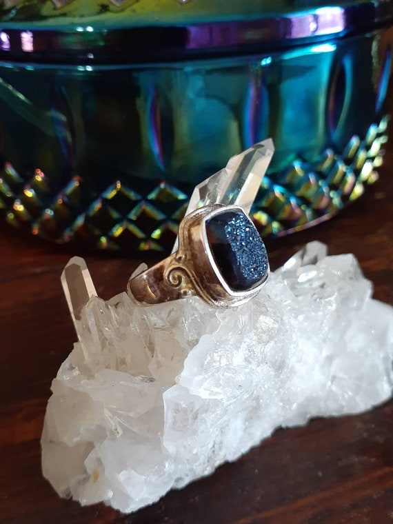 Vintage Sterling Silver And Blue Geode Druzy Ring… - image 2