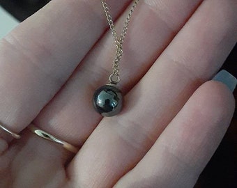 Vintage 14k Yellow Gold And Hematite Sphere Ball Necklace And Earrings Set Dainty