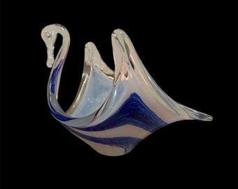 Vintage Murano Glass Swan Blue White Clear