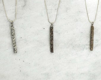 Sterling Silver Hanging Sparkly Bar Necklace Champagne Black Silver Glittery Shiny