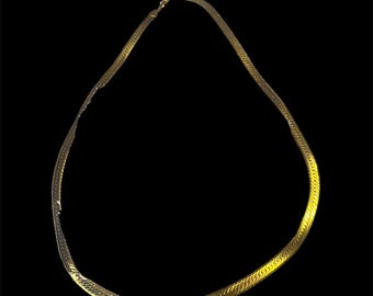Vintage Thick Wide Yellow Gold Tone Chain Necklace Snake