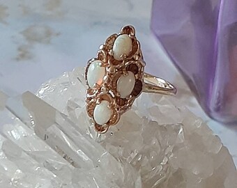 Vintage Marquise Opal and Yellow Gold Cocktail Ring Art Deco Antique Victorian Edwardian Estate 1900s era Estate Gift Long Big Wedding Jelly