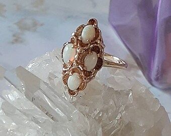 Vintage Marquise Opal and Yellow Gold Cocktail Ring Art Deco Antique Victorian Edwardian Estate 1900s era Estate Gift Long Big Wedding Marqu