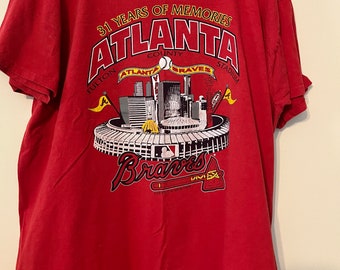 Vintage Rare 1995 Atlanta Braves Turner Field On Front  Original Stadium Baseball Red Tshirt Fulton County Unique X-LARGE adult size xl