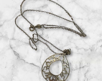 Vintage Sterling Silver And Bohemian Etched Filigree Design Boho Necklace Dainty Minimalist