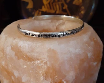 Vintage and Dainty Sterling Silver Bangle Bracelet "God sends an angel to hold our hand through life and he named her mom"