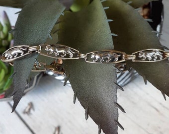 Vintage Gold Over Sterling Silver Cougar Link Bracelet
