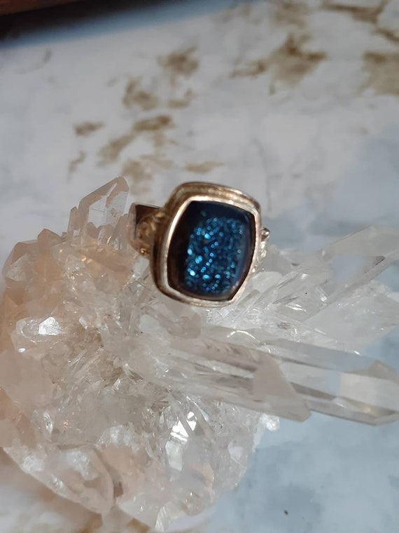 Vintage Sterling Silver And Blue Geode Druzy Ring… - image 3