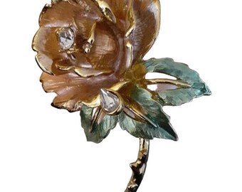 Vintage R.J. Graziano Graziano Princess Diana 1997 England Rose Brooch Enamel Gold-Plated Diamond CZ With Box