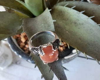 Vintage Sterling Silver Pink Opal Ring With Black Cz's Agate Diamonds Dark
