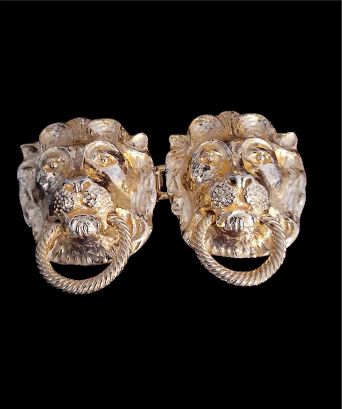 Gold Lion Doorknocker Belt Buckle Vintage 1974 Mimi Di N Gold Lions Door Knocker Belt Buckle  main image 4