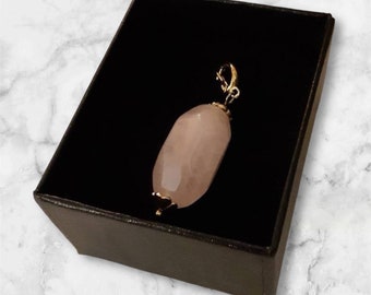 Vintage Pink Rose Quartz Gemstone Pendant Yellow Gold Over Sterling Silver 925
