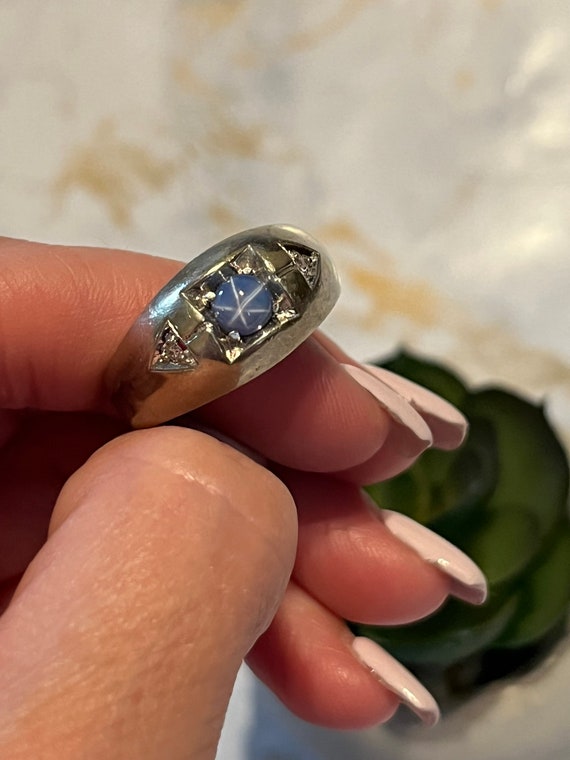 Vintage 14k White Gold And Blue Star Sapphire Sph… - image 1