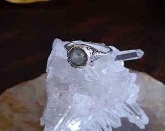 Vintage Inspired Sterling Silver Light Sky Blue Gemstone Ring Filigree Dainty Tall Scroll Design