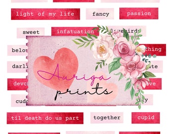 75 pcs Love Phrases,love words,junk journal printable,junk journal stickers,junk journal ephemera,junk journal,scrapbooking