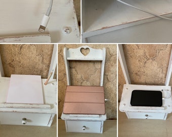 Vintage Decor, Desk Organizer, Charging Station, Linen White, Distressed, Cottage Chic, Country Cottage, Shabby Chic