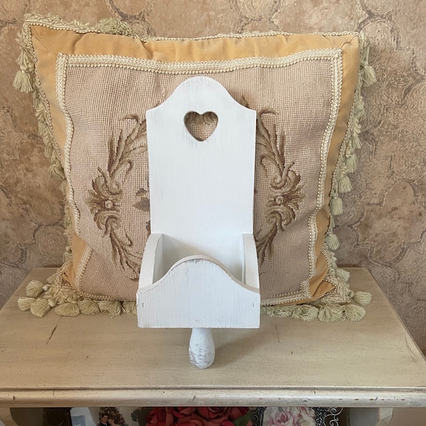 Wood Candlestick Holder, Wall Candlestick, Country Cottage, Shabby Chic, Heart Candlestick, Linen White, Distressed, Wall Sconce