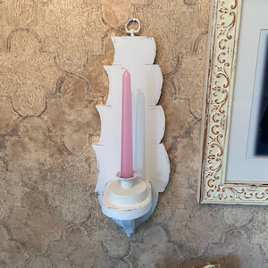 Vintage Wood Wall Candlestick Holder, Cottage Chic, Shabby Chic Candlestick Holder, Wall Candle Holder, Linen White, Distressed, Wall Sconce