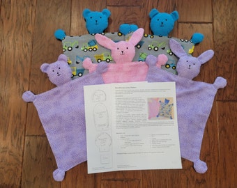 Bear and Bunny Lovey for Baby Comfort PDF Sewing Pattern Designed with Flannel