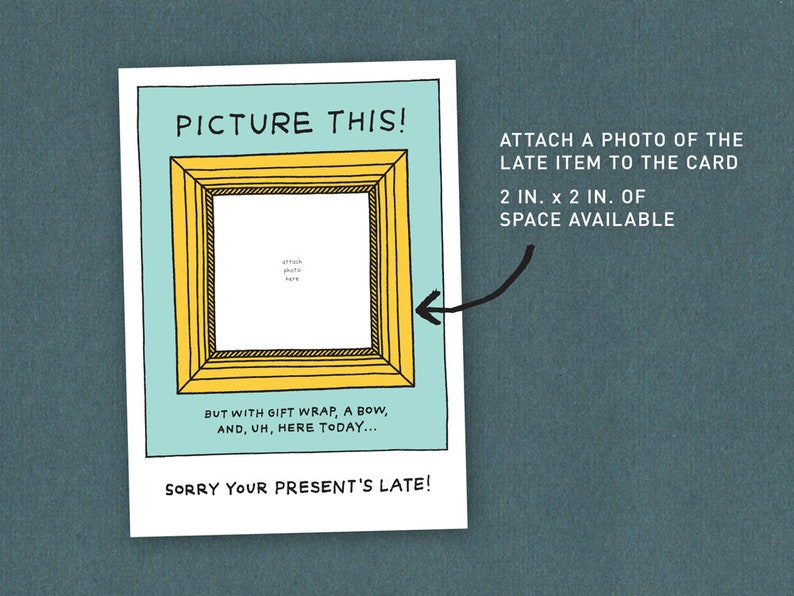 Late Gift Printable Card Sorry Your Present's Late Any Occasion A6 Card Insert Missing Item's Picture Instant Download image 2