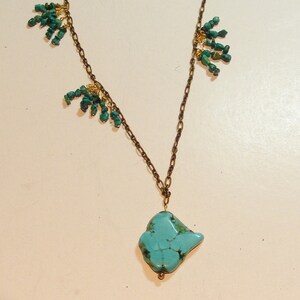 Unique Turquoise Necklace, Turquoise, Brass image 1