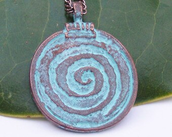 Copper Spiral of Life Pendant Necklace, Greece, Greek, Handmade, Mykonos, Patina