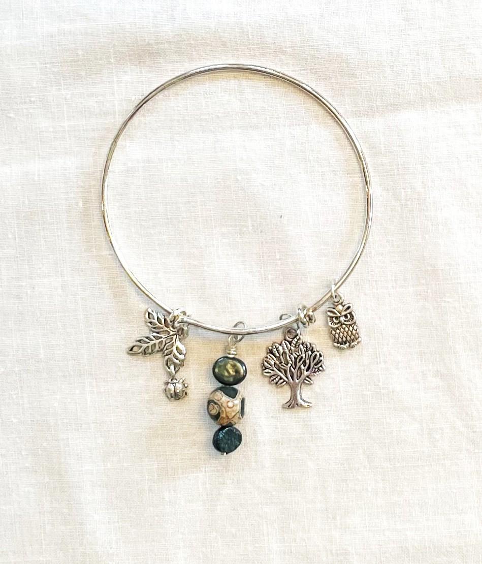 Charm bracelet, unique, popular style, trees, woods, owl